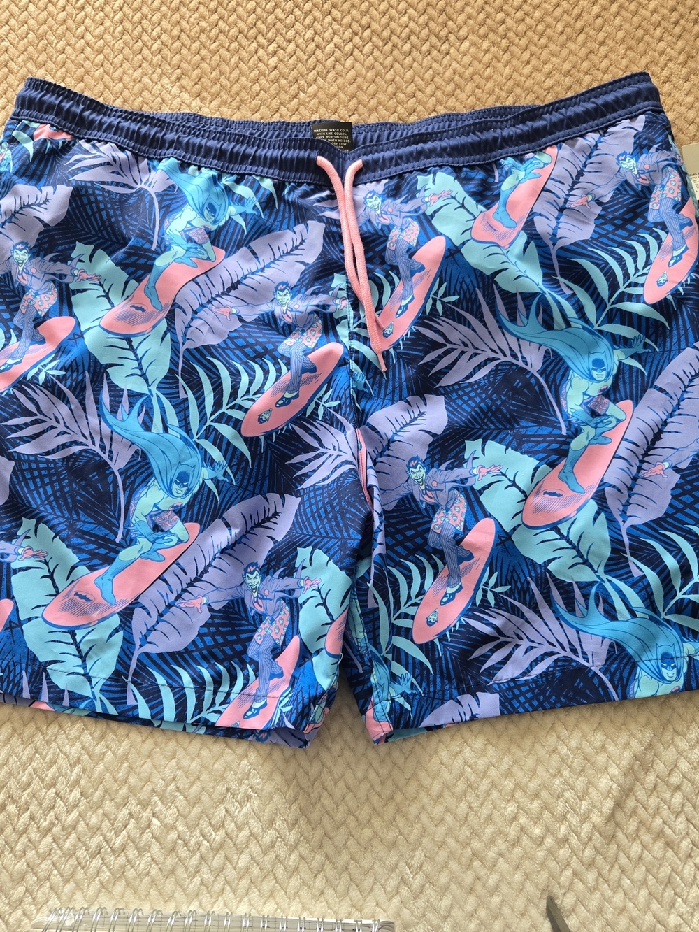 Batman Joker  Swim Trunks XXL Surf Board Shorts DC Comics Blue Pink Beach NWT